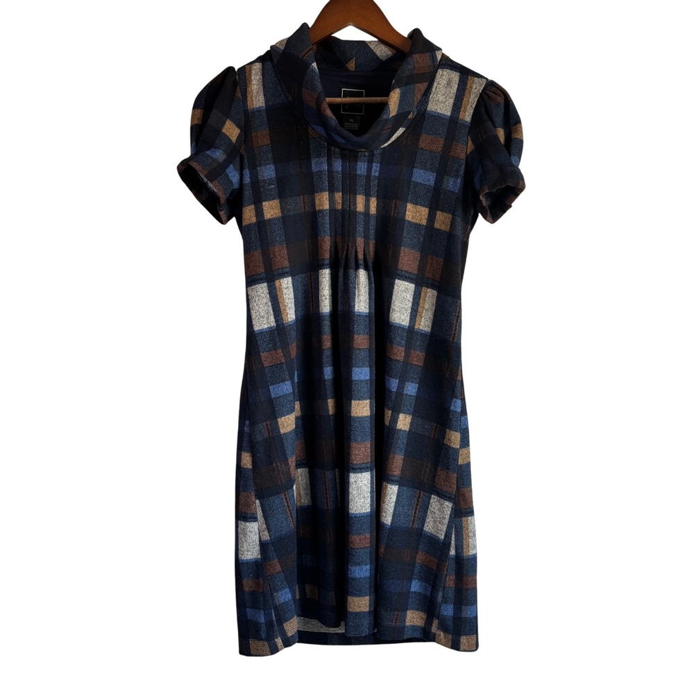 JH Collectibles Women's Plaid Funnel Neck Short Sleeve‎ Dress PS Petite Small